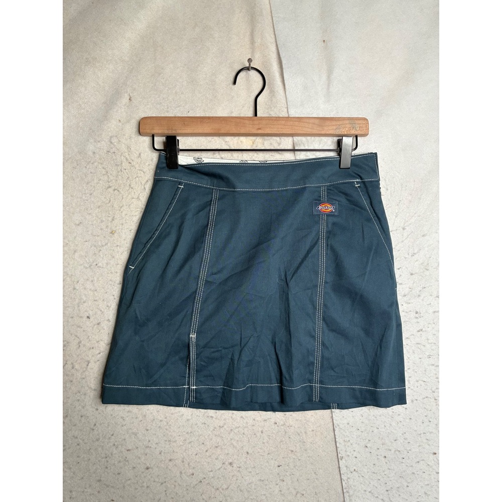 Dickies Womens Mini Skirt Teal Blue Contrast Stitch Twill FKR03AF Size 24